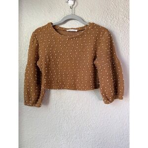 BCBGeneration Brown Textured Polka‎ Dot Long Sleeve Cropped Sweater Top Women's